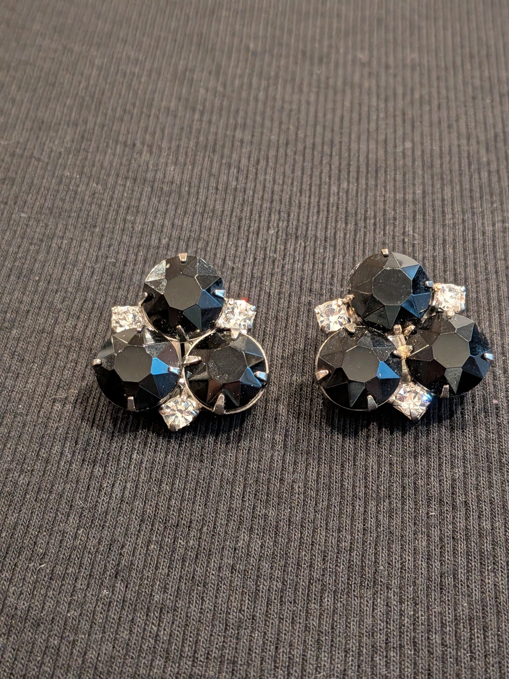 B#2:.Black Crystal And Clea Clips On Earrings Juliana Vintage  1950s